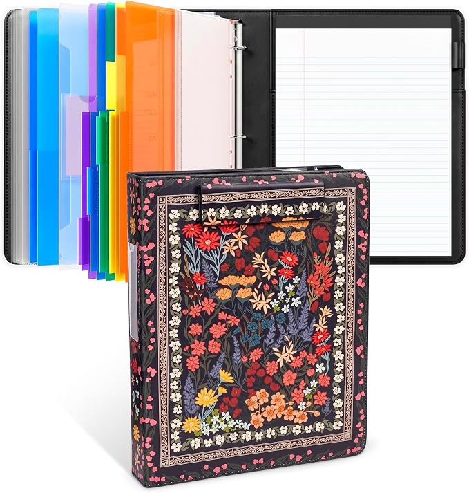 JoyCat 3 Ring Binder Clipboard with Storage, 5 Folders, Classical | 3 ring clipboard portfolio combines five expandable folders, a refillable letter size notepad and storage