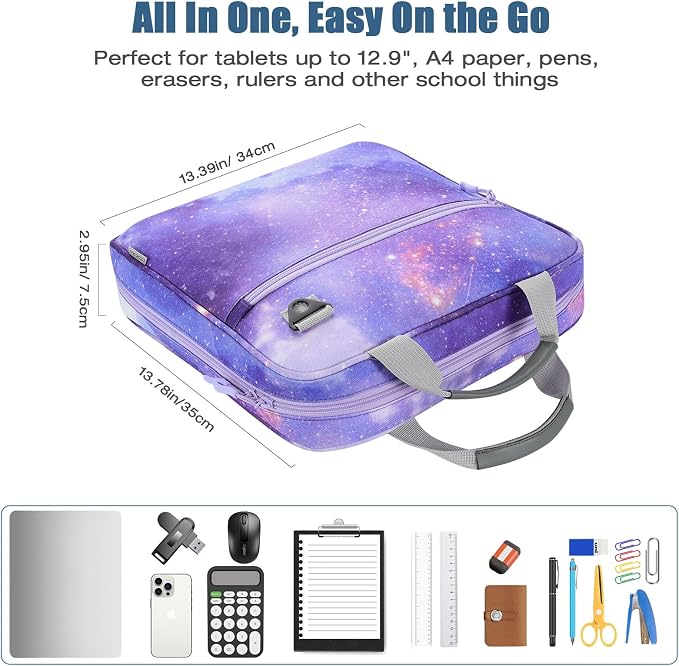 MoKo Zipper Binder, 2 inch 3 Ring Binder with 500 Sheet Capacity Multi-Pocket School Bag with Padded Shoulder Strap Handle, School Supplies Organizer for Middle Student, Star Purple | Water-repellent 900D Oxford fabric with 5 file folders, 3 mesh pocke...
