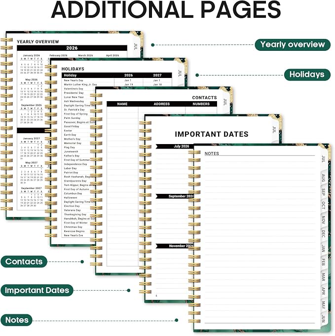 Taja Planner 2026-2027, Jul 2026-Jun 2027 Monthly & Weekly Calendar Planner | 6.3" x 8.5", Hardcover Academic Calendar, Teacher Student Agenda Book with Tabs, School Office Supplies, Emerald Drift
