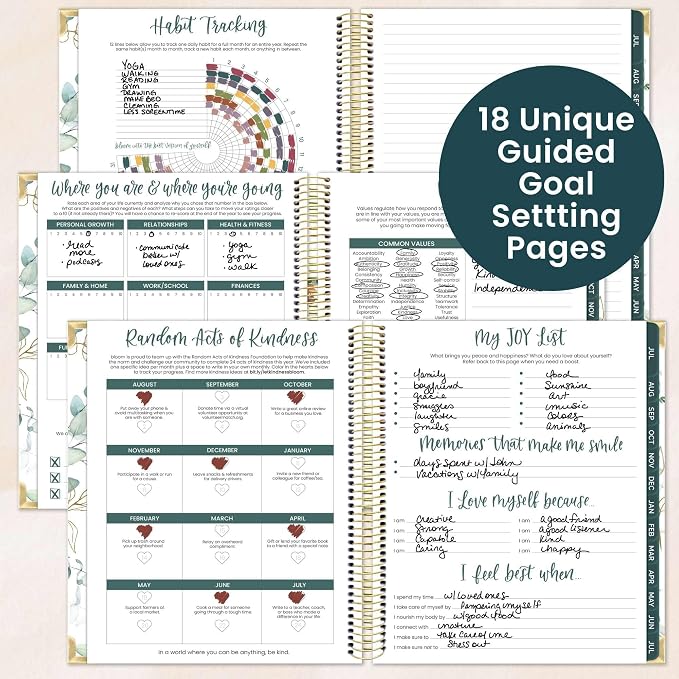 bloom daily planners 2026-2027 Hardcover Academic Year Goal & Vision Planner (July 2026 - July 2027) - 13 Months Agenda - Monthly & Weekly Calendar Organizer - 7.5" x 9" - Eucalyptus, White