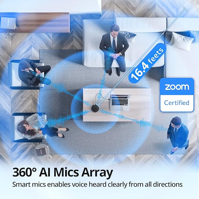 EMEET USB Speakerphone, M1A Zoom Certified AI Mics 360°Voice Pickup USB Type C-A Plug&Play Computer Speakers with Microphone, Fast Mute Noise Reduction Echo Cancellation for 5-8 People for Zoom Teams