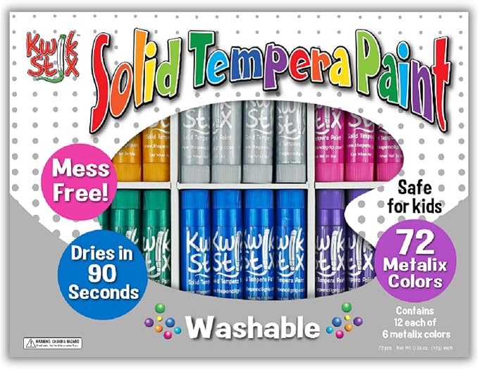 The Pencil Grip Kwik Stix Tempera Paint Pens, Super Quick Drying, Assorted Metallic and Classic Colors, 144/72 Count - TPG-644/629