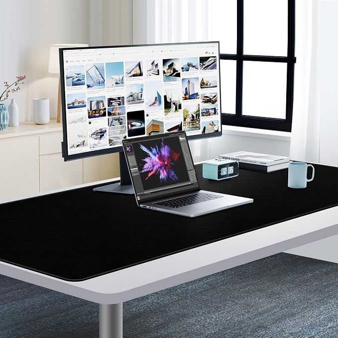 Cacoy 63" x 24" Giant Mouse Pad, Oversized Gaming Computer Mouse Mat, Black | Extended Keyboard Mousepad Premium Textured Surface Non-Slip Rubber Base Stitched Edge Desk Mat Optimized for Speed & Control