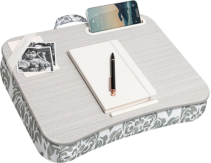 LAPGEAR Designer Lap Desk – Gray Damask, Fits 15.6” Laptops