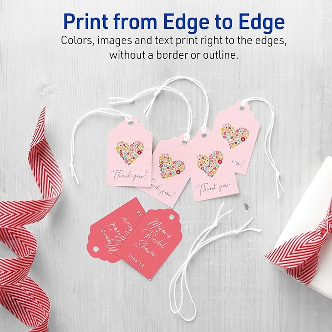 Avery® Scalloped Printable Tags, Sure Feed® Technology, 2" x 1.25", White, Includes String, Laser/Inkjet Printable, 180 Total, Great for Branding, Gifts, Merchandising, and More (22848)