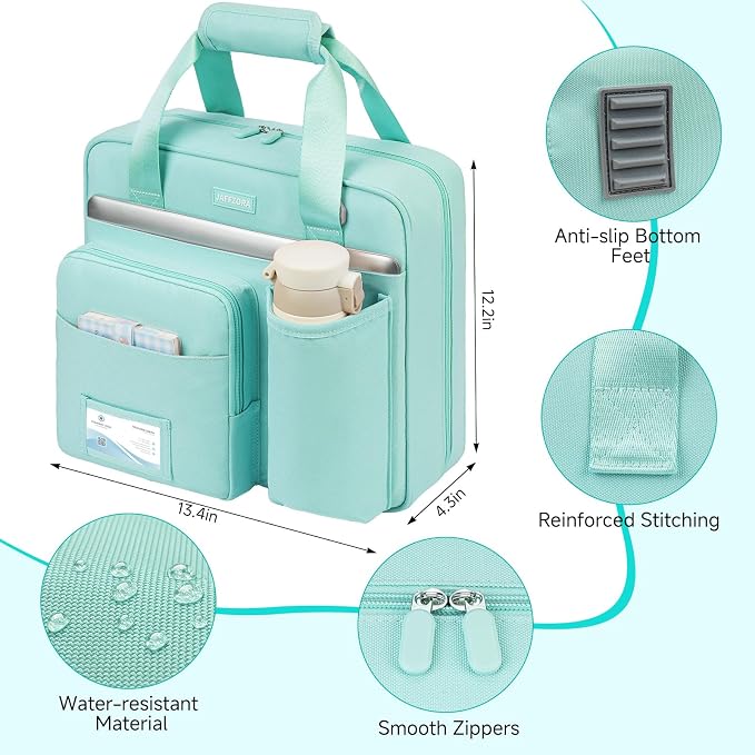 3 Ring Zipper Binder Bag, 3 Inch D-Ring 700 Sheet Capacity, Portable File Organizer with Removable Shoulder Strap & Multiple Pockets for School Office Travel Summer Study Back to School,Mint Green