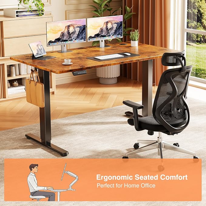 Sweetcrispy Electric Standing Desk, Computer Desk, 48x24 Inch | Adjustable Height, Splice Wood Board, 3 Memory Preset, Sit Stand Work Table for Home Office, Rustic