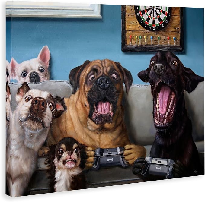 Stupell Industries Funny Dogs Playing Video Games Livingroom Pet Portrait, Designed by Lucia Heffernan Canvas Wall Art, Blue, 16x20 | Stupell Industries · By Lucia Heffernan · Ready to hang · Playful gift for gamers and pet lovers · Made in USA