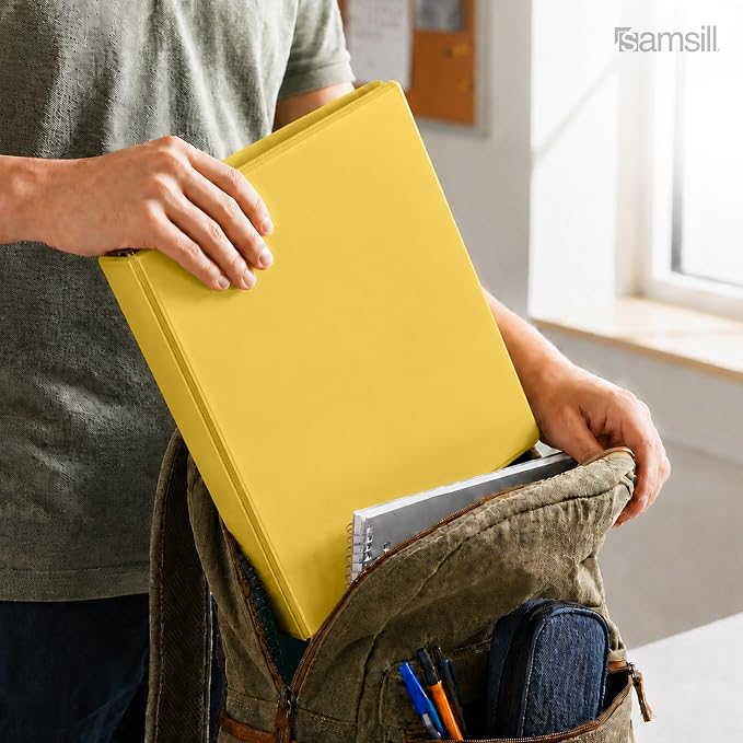 Samsill 2 Inch 3 Ring Binders, Economy Round Ring, Clear View Cover, 425 Sheet Capacity - for School, Home, Office - Yellow, 12 Pack