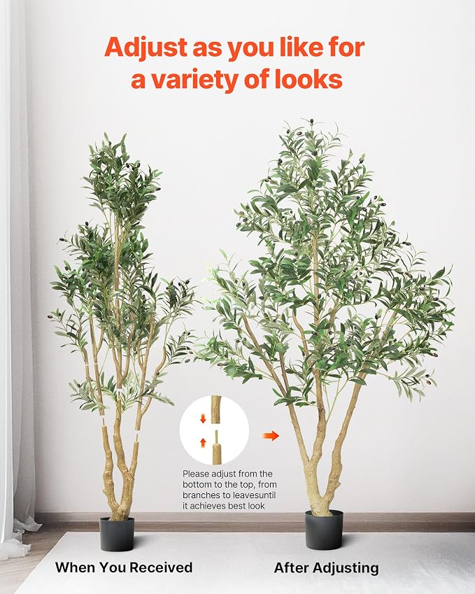 VEVOR 6FT Artificial Olive Tree with Black Pot, Tall Fake Tree with Natural Wood Trunk & Realistic Green Leaves and Fruits, Indoor Faux Plant for Home, Office, Living Room, Corner Decor