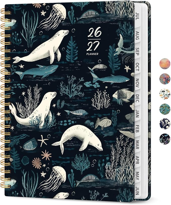 Taja Planner 2026-2027, Jul 2026-Jun 2027 Monthly & Weekly Calendar Planner | 6.3" x 8.5", Hardcover Academic Calendar, Teacher Student Agenda Book with Tabs, School Office Supplies, Secret Sea