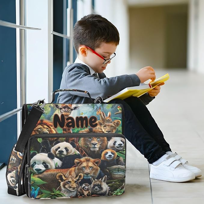 Custom Animals 3 Ring Binder Bag 1.5 inch Personalized Name Binder Organizer 500 Sheet Documents Storage for School Office