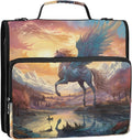 ALAZA Fantasy Landscape with Winged Horse in The Sky Zipper Binder 1.5 inch 3 Ring Binder Organizer with Shoulder Strap and Handle for Home Office Work