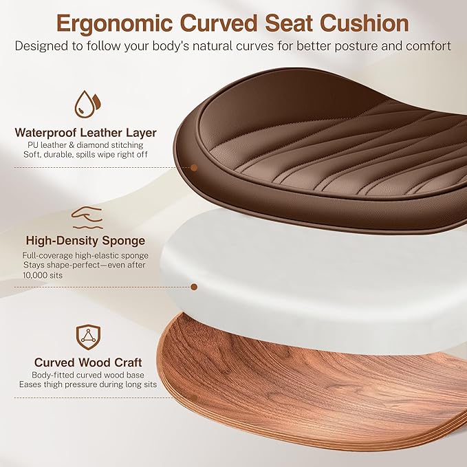 Ergonomic Armless Office Desk Chair - Mid-Century Modern Khaki Faux Leather with Diamond Stitch, Adjustable Height Swivel Rolling Task Computer Chair with Walnut Accent for Home Office, Study & Work