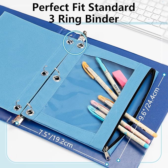 Forvencer Pencil Pouch for 3 Ring Binder, Large Pencil Case Pouch Binder | Zipper Pencil Pouch Pencil Bag with 3 Reinforced Grommets, Pen Bag, Clear Window Pencil Case, Binder Pencil Pouch Box