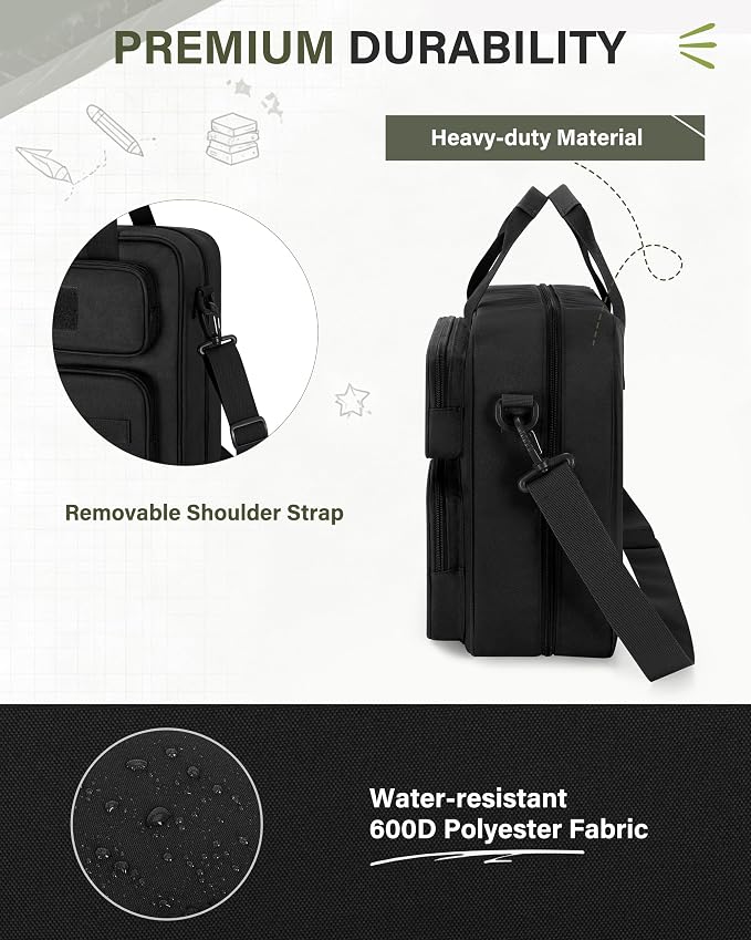 Fasrom Tactical 3 Ring Zipper Binder, 2 Inch Binder Organzier Bag for Men | 2-Inch O-Ring, Holds 500 Sheets, Fits 13-Inch Laptop, 3 Exterior Pockets, Shoulder Strap for Work & Office, Black