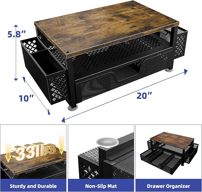 Simple Trending Monitor Stand with Drawer, 2-Tier Laptop Stand, Wood | Desk Organizers and Accessories with Drawer and 2 Pen Holders, Wood + Metal Stand Riser for Home Office, 20"W x 10"D x 5.8"H