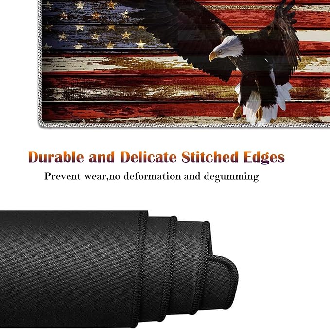 Desk mat Personality Pattern Large Protective Mat, Smooth Surface Soft Mousepad, Waterproof Non-Slip Desk Mat, 31.5x11.8 in Sewn Edge Office/Home Desk Mat, American Flag Art Bald Eagle
