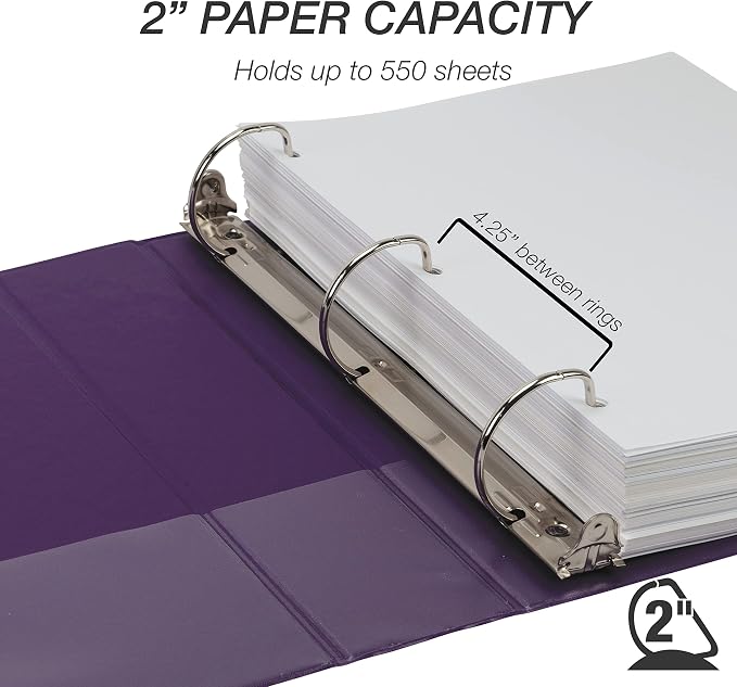 Samsill Durable 2 inch 3 Ring Binder, D Ring Binder, 100% Recycled Chipboard, Fashion Assortment, 4 Pack