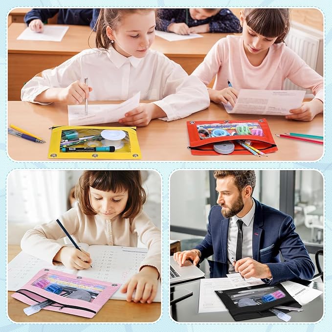 100 Pack 10 Colors Pencil Pouch for 3 Ring Binder,Binder Pencil Pouch | Clear Window Pencil Case Binder, Durable Zipper Pencil Pouch, Pencil Pouches Bulk Pencil Bags for School and Office Supplies