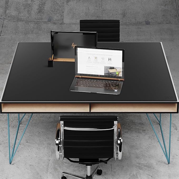 Cacoy 59x35.4 Inch Leather Desk Mat, XXL Large Computer Mouse Pad, PU Leather Desk Pad Blotter Protector, Office Table Cover, Multifunctional Desktop Matt for Desktop, Laptop Mouse Mat (Black)