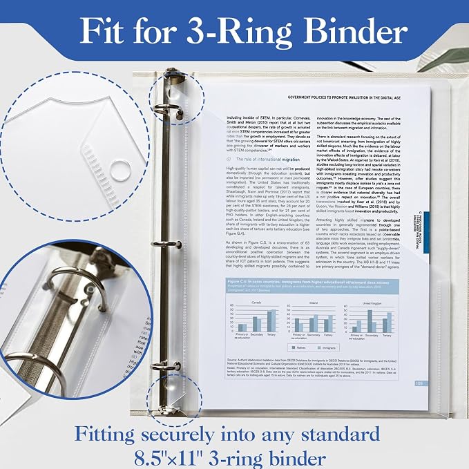 Binditek 50 Pack Clear Slash File Jackets with 3 Holes, Letter Size | Binder Pocket Folders, Fits 8.5 x 11 Inch Documents, Transparent Design, Paper Organization for Office and Classroom