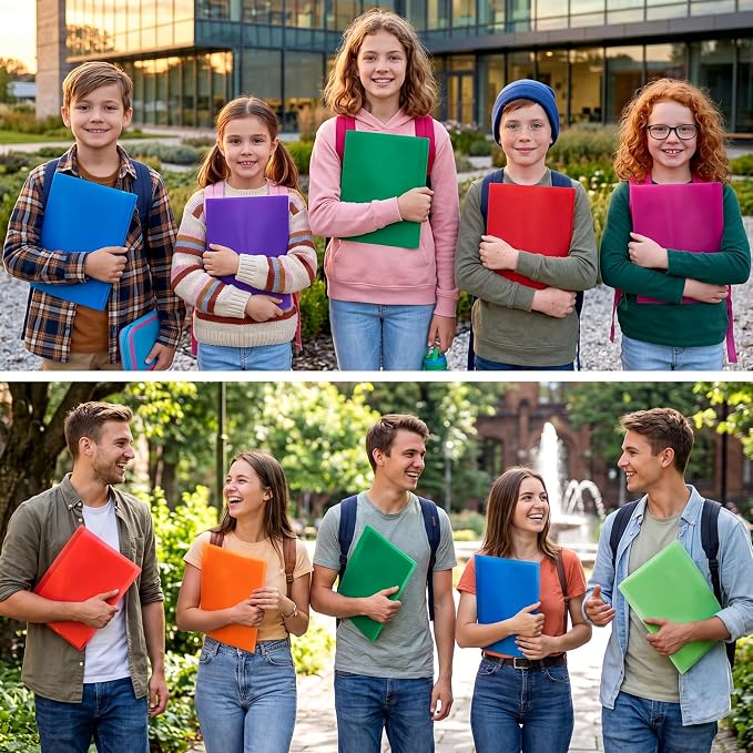 Feifeiya 24 Pack Plastic Report Covers with 3 Prongs Presentation Folders Bulk, 100 Sheet Capacity, Clear Front Report Covers for Presentation Document Paper School Office Supplies (Multicolor)