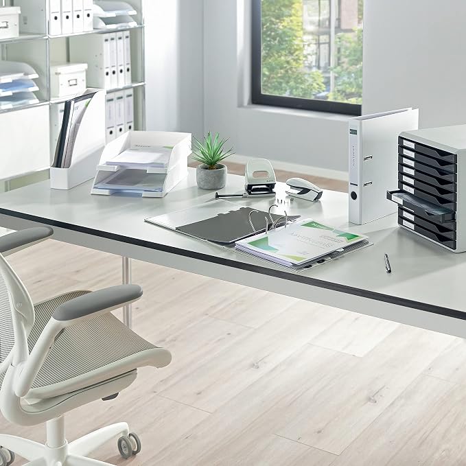 Leitz Quality Folder 180° Plastic, Pack of 20, the Original, DIN A4 Lever Arch File 5.2 cm, Slim, Plastic Folder with PP Laminated Cover, with 180° Mechanism, White, 10155001