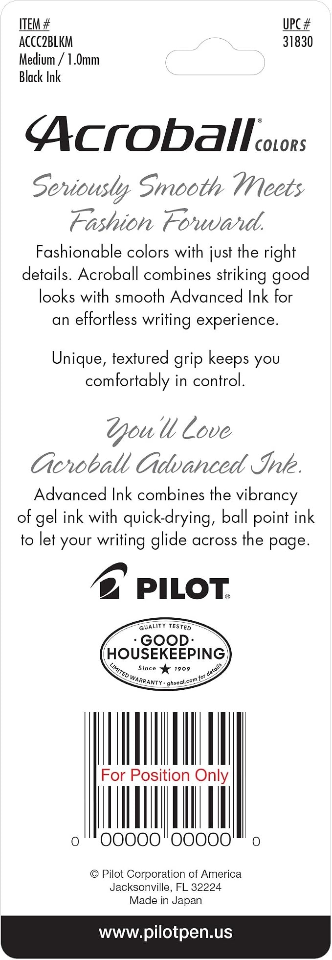 PILOT Acroball Colors Advanced Ink Refillable & Retractable Ball Point Pens, Medium Point, Black Ink, 2-Pack (31830)