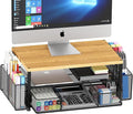 Desk Organizers and Accessories, Computer Monitor Stand Riser with Drawer and 2 Pen Holders, Printer & Laptop Stand, Office Desk Accessories & Workspace Organizers for Home Office Supplies, Oak