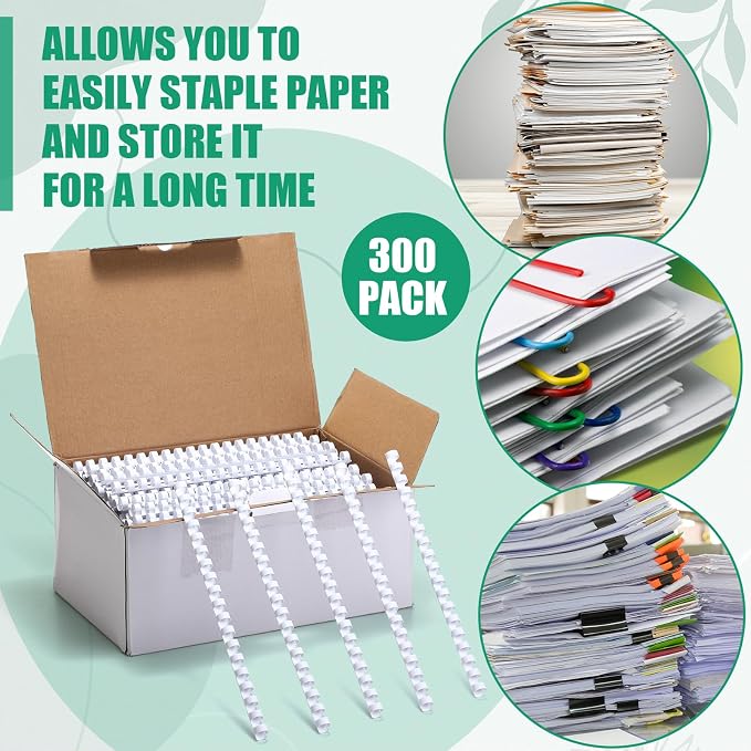 Maitys 300 Pcs Plastic Binding Combs Bulk 19 Ring Comb Spines Letter Size Spiral Binding for Notebook Calendar Picture (1/2 Inch,White)