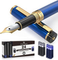 Dryden Designs Fountain Pen Medium Nib Gift Pouch - with 24 Ink Cartridges - MCM (Blue)