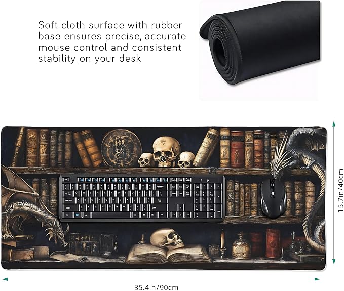 Aesthetic Dragon Gaming Mouse Pad, Earth Tone Gothic Desk Mat with Anti-Slip Base & Stitched Edges, Computer Keyboard & Laptop Pad, 35.4" x 15.7" in in Workstation Accessories