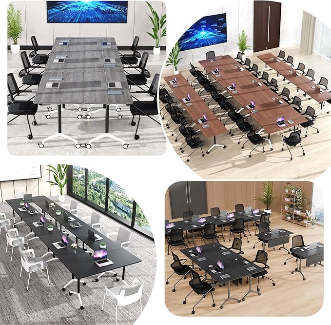 Goakwwuz Conference Room Table, Folding Conference Tables,Thicken Grey Tabletop,Flip Top Wooden Seminar Meeting Room Table for Conference Room Offices (8, Black+White, 55.1”)