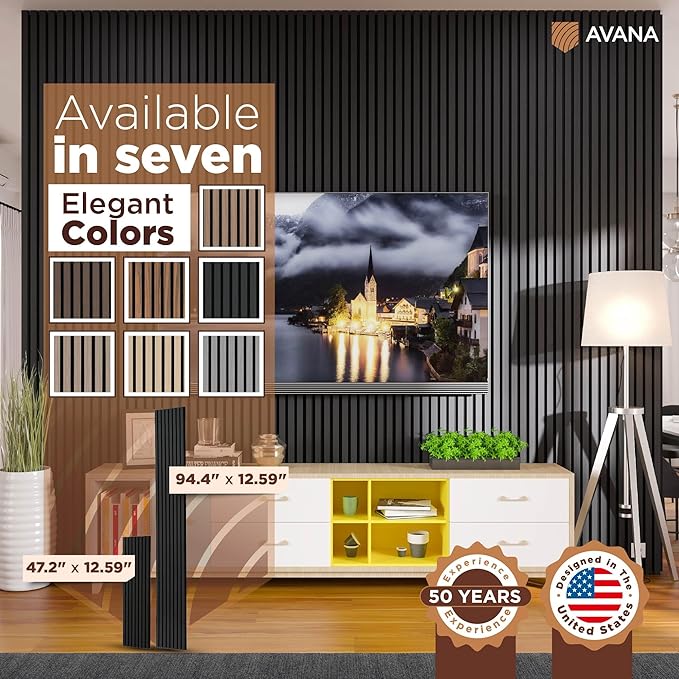 Avana Acoustic Wood Wall Panels – 47.2 X 12.6 Inch Black Oak Acoustic Panels 2 PCs – Modern Wall Panels For Interior Wall Decor For Homes, Offices, Studios – Sturdy And Durable Wood Panels For Wall