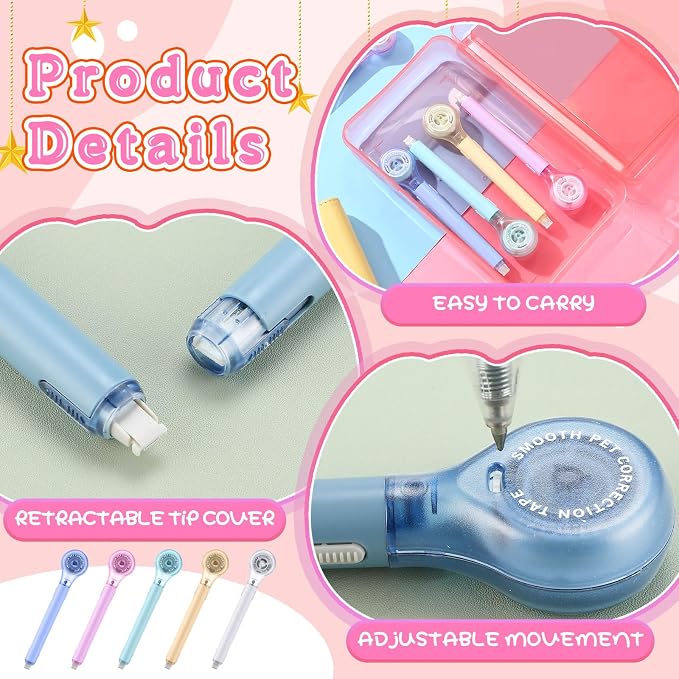 Gersoniel 10 Pack Correction Tape Pen for School Office,Macaron Color