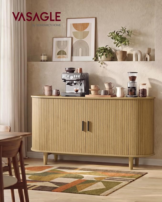VASAGLE Storage Cabinet, Sideboard with Adjustable Shelves | Mid-Century Modern Buffet Cabinet, 55.1 x 15.7 x 29.5 Inch, for Living Room, Walnut, MIRIANA Collection ULSC631KX01