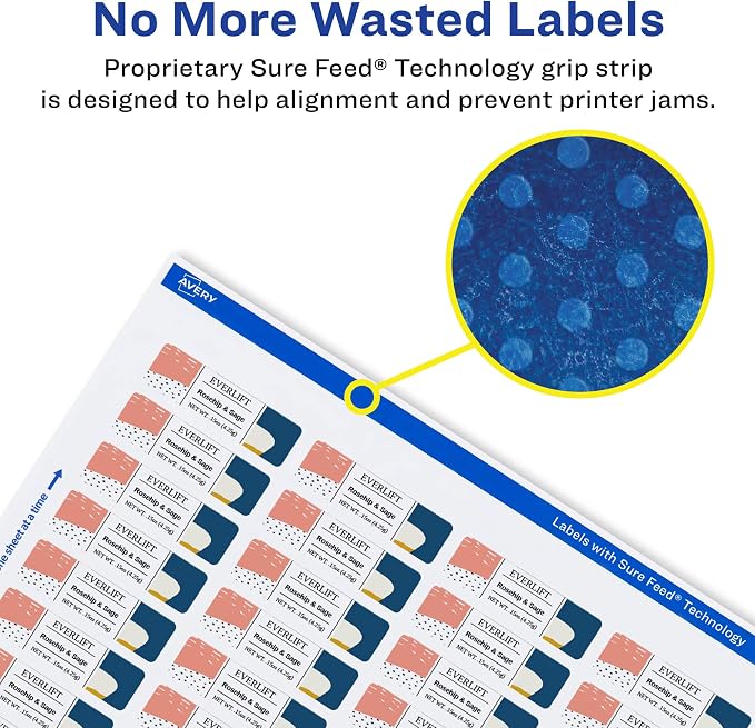 Avery® Matte White Rectangle Labels, Sure Feed® Technology, 1" x 1.5", 800 Matte White Printable Labels