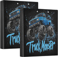 Monster Truck Round Ring Binders 1.5 Inch Race Car 3 Ring Clipboard Binder for Office School Work Supplies File Folder 200 Sheet Capacity Easy Open 2 Pieces