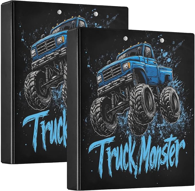 Monster Truck Round Ring Binders 1.5 Inch Race Car 3 Ring Clipboard Binder for Office School Work Supplies File Folder 200 Sheet Capacity Easy Open
