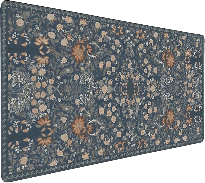 Floral Aesthetic Wildflower Gaming Mouse Pad, Blue Pink Rug Desk Mat with Anti-Slip Base & Stitched Edges, Office & Home Desk Decor for Women, 35.4" x 15.7" in Computer Desktop Mat