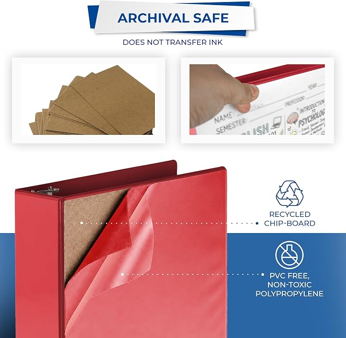 Samsill 3 Inch 3 Ring Binders, Economy Round Ring, Clear View Cover, 550 Sheet Capacity - for School, Home, Office - Red, 4 Pack