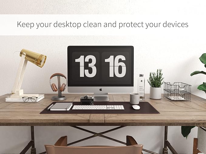 RENMTURE Dual-Sided Mouse Pad, Natural Cork & PU Leather Large Desk Pad for Office and Home Work, Desk Protector Non-Slip, Waterproof, Easy Clean (Dark Coffee, 32"x16")