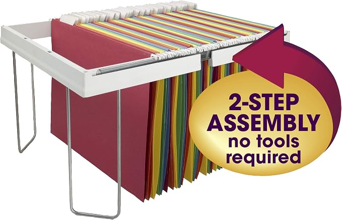 Smead Hanging File Folder Frames, Adjustable, 13” W x 9.25” H x 16”-24” L, White and Silver, Letter Size (64851) (White and Si)
