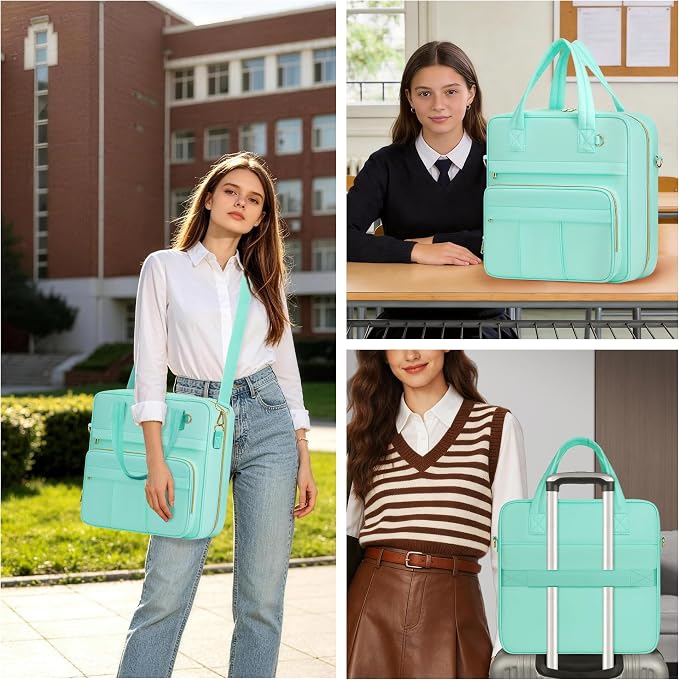 Zipper Binder | 3 Inch O-Ring, 600 Sheet Capacity Trapper Keeper with Shoulder Strap & Handle, Binder Bag with Multiple Storage Pockets, Fits 13" Laptop (Mint Green)