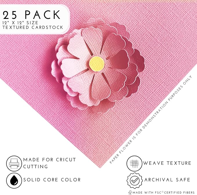 Princess Pink—12x12 Textured Cardstock | 80lb Textured Pink Scrapbook Paper | Premium Cardstock for Cricut Cutting | 25 Sheets