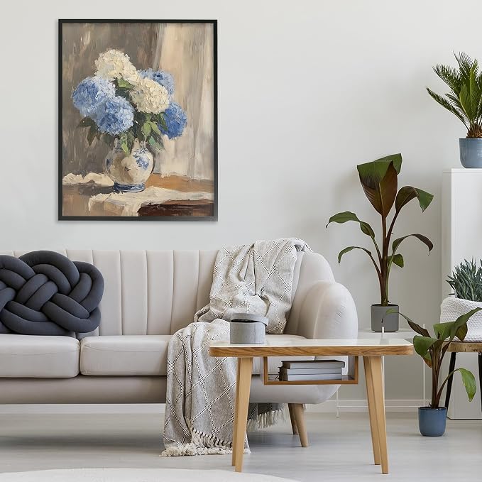 'Vintage Hydrangea in Ceramic Vase'| Framed Giclee Art | Stupell Industries | Black, 24 x 30 Inches, Easy to Hang and Sturdy, Made in USA, by LSR Design Studio