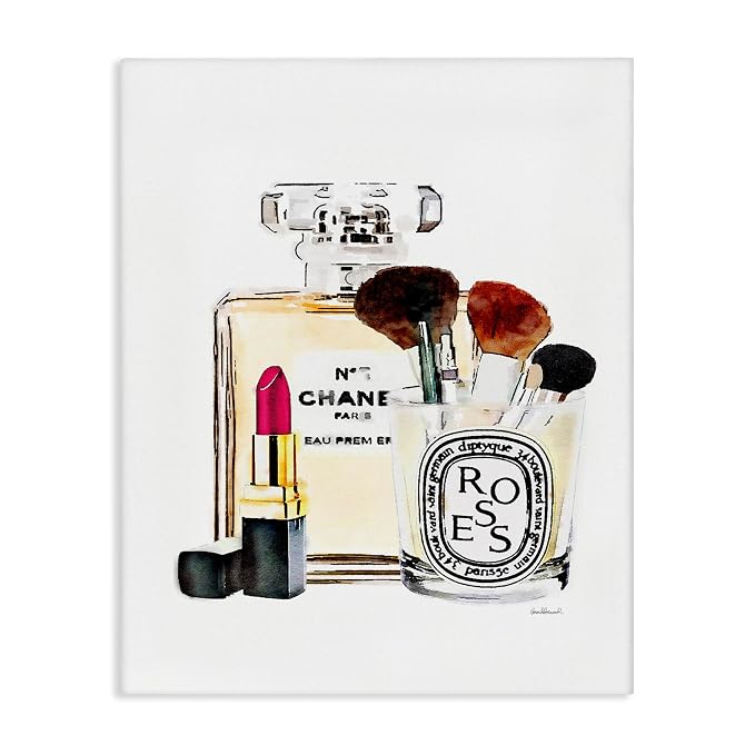 Fashion Makeup Perfume Lipstick Still Life, 30 x 40 Inch Canvas Wall Art | Stupell Industries · By Amanda Greenwood · Ready to hang · Fashion inspired decor · Made in USA
