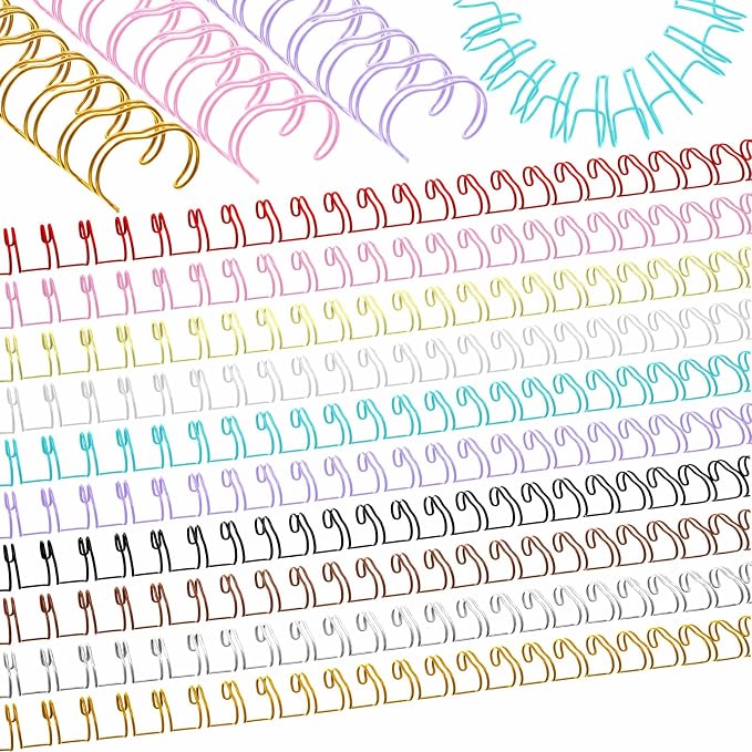 100 Pcs Metal Double Loop Binding Wires 1/2 Bulk Cinch Binding Wires Double Spiral Ring Coil 10 Colors Twin Spines Combs 21 Holes 2: 1 Pitch Cinch Coil Machine Wire
