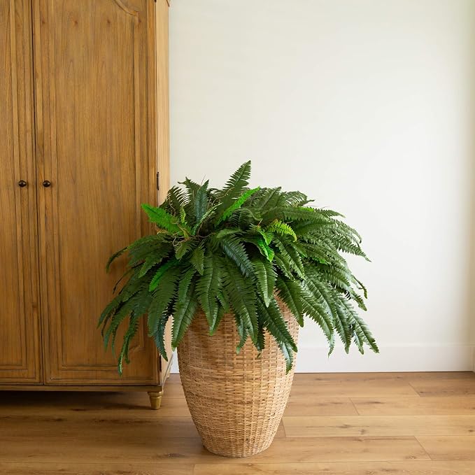 Nearly Natural 48 in Artificial Boston Fern Hanging Plant (Set of 2) | Large Hanging Fake Plant, 67 Long Realistic Fronds, Maintenance-Free, Office and Home Decor